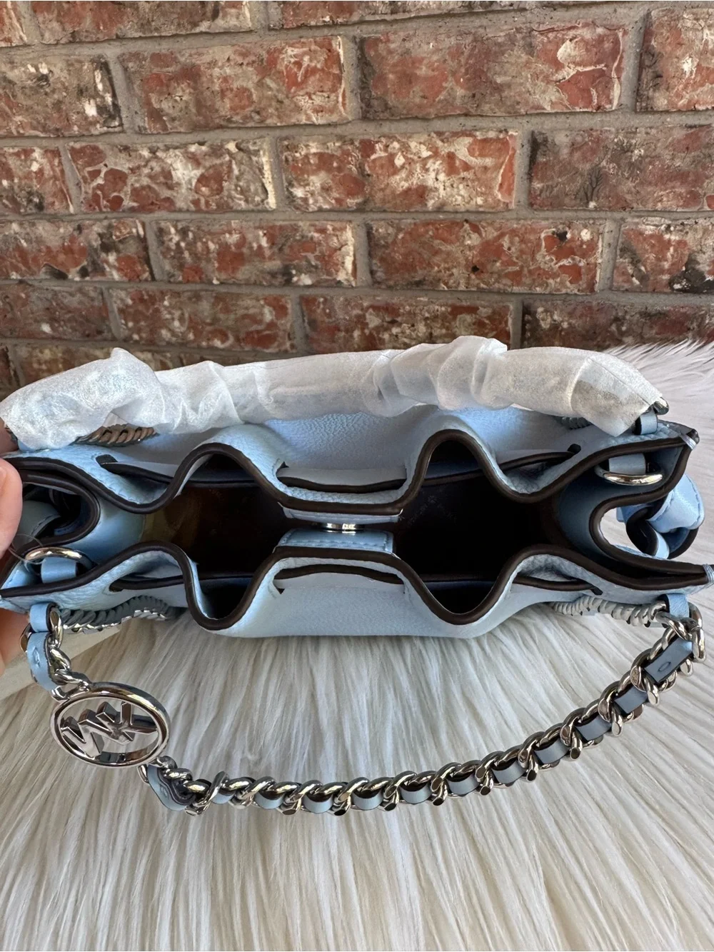 Michael Kors Blue Leather Chain-Accent Shoulder Bag